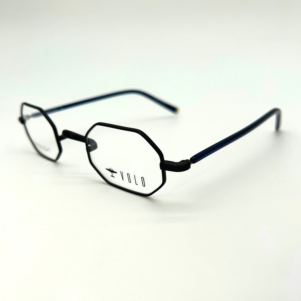 Mens Eyeglasses Frames Volo Supersonic Size 44-26-145 Black Blue Octagon NEW